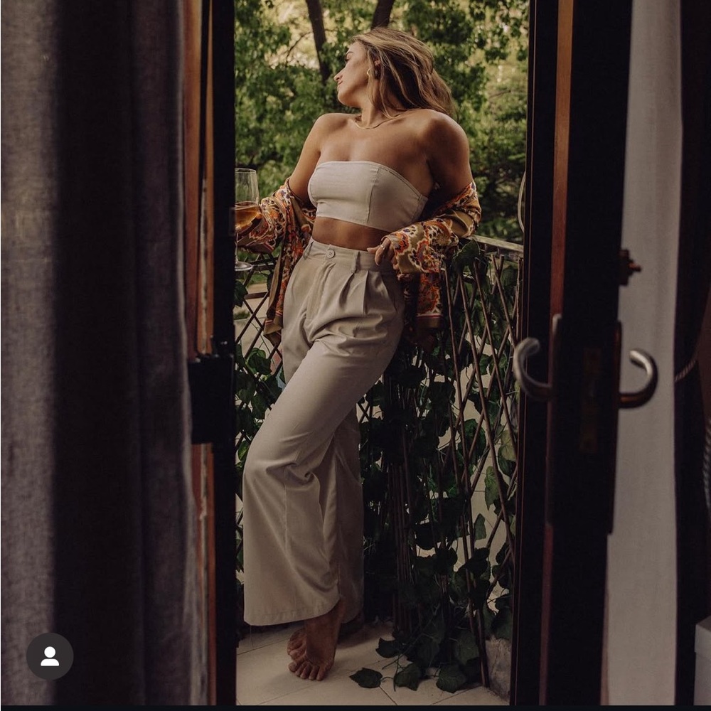 Khaki Crop Tube Top + Trousers Ser